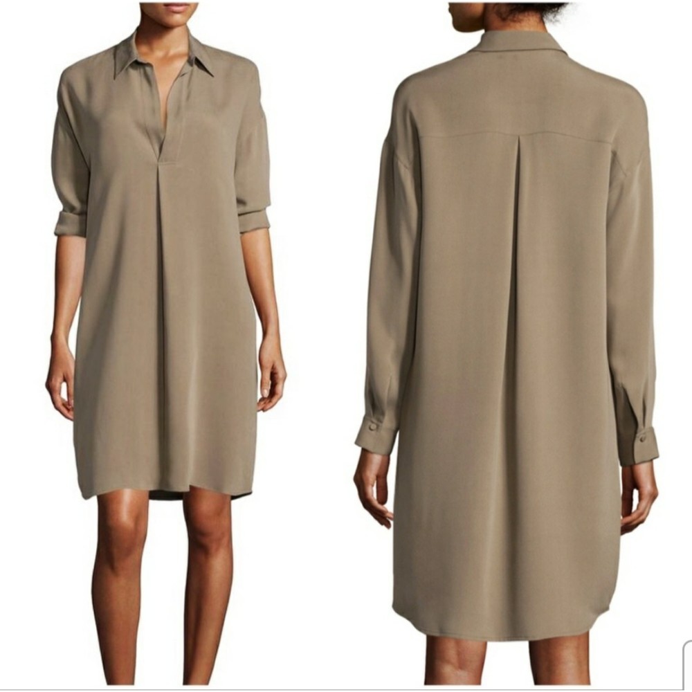 Vince Women's ‘Earth’ Silk Oversized Shirt Dress Neutral Taupe Size 2